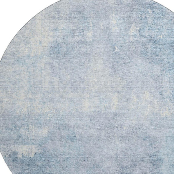 HomeRoots 8' Sky Blue Abstract Round Rug - Washable, UV Protected, Durable Design for Family-Friendly Spaces 705806