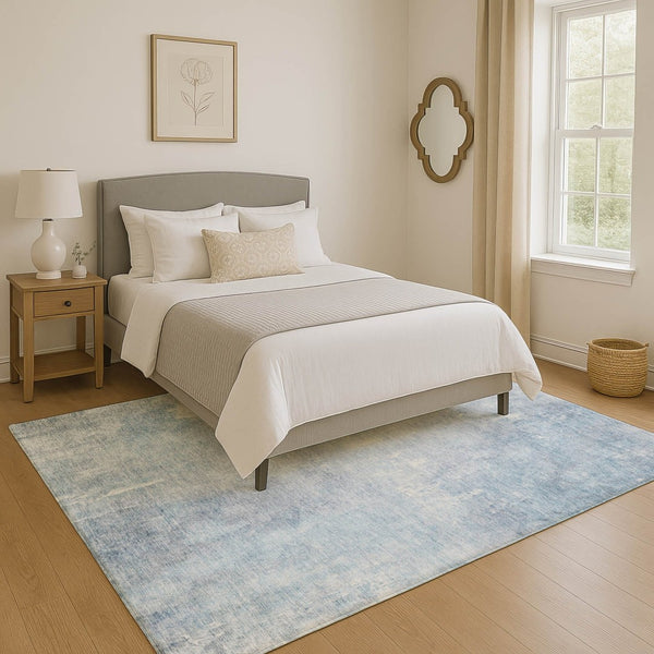 HomeRoots 8' X 10' Sky Blue & Ivory Abstract Washable Area Rug - UV Protected, Stain Resistant, Family Friendly! 705807