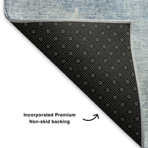 HomeRoots 8' X 10' Sky Blue & Ivory Abstract Washable Area Rug - UV Protected, Stain Resistant, Family Friendly! 705807