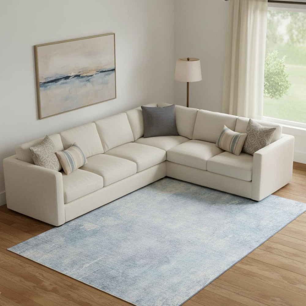 HomeRoots 9' X 12' Sky Blue & Ivory Abstract Area Rug – Washable, UV Protected, Stylish for Any Room Decor! 705808