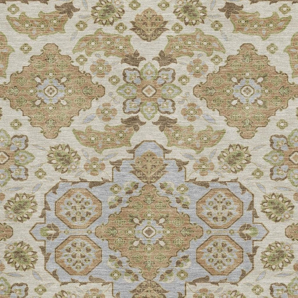 HomeRoots 5' X 8' Beige and Tan Floral Medallion Area Rug with Stain Resistance and UV Protection for Homes 705811