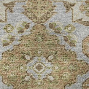 HomeRoots 8' Washable Round Area Rug in Beige & Tan Floral Medallion, UV Protected & Non-Slip for High Traffic 705812