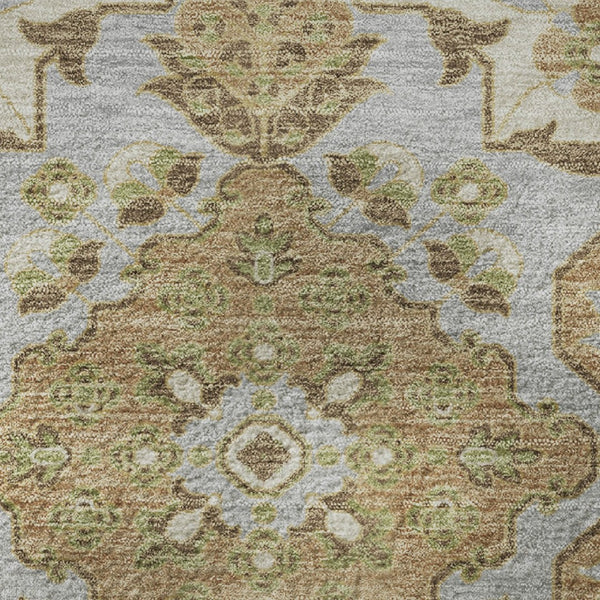 HomeRoots 8' Washable Round Area Rug in Beige & Tan Floral Medallion, UV Protected & Non-Slip for High Traffic 705812