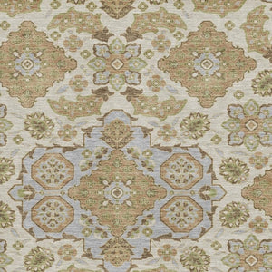 HomeRoots 8' X 10' Beige & Tan Floral Medallion Area Rug - Washable, UV-Protected, Non-Slip for Busy Homes 705813