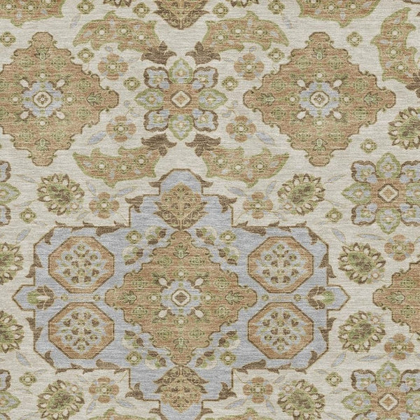 HomeRoots 8' X 10' Beige & Tan Floral Medallion Area Rug - Washable, UV-Protected, Non-Slip for Busy Homes 705813