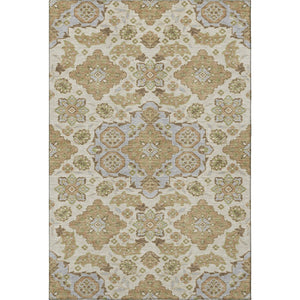 HomeRoots 8' X 10' Beige & Tan Floral Medallion Area Rug - Washable, UV-Protected, Non-Slip for Busy Homes 705813