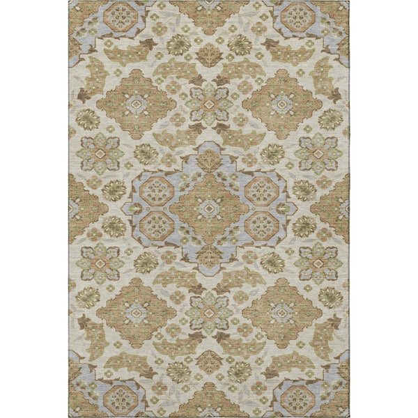HomeRoots 8' X 10' Beige & Tan Floral Medallion Area Rug - Washable, UV-Protected, Non-Slip for Busy Homes 705813