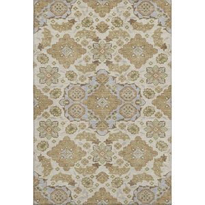 HomeRoots 9' X 12' Beige and Tan Floral Medallion Area Rug - Washable, Stain-Resistant, UV Protected Comfort 705814