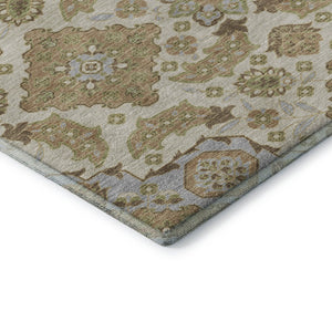 HomeRoots 9' X 12' Beige and Tan Floral Medallion Area Rug - Washable, Stain-Resistant, UV Protected Comfort 705814