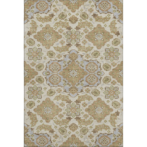 HomeRoots 10' X 14' Beige & Tan Floral Medallion Washable Area Rug - UV Protected, Easy Care for Busy Homes 705815