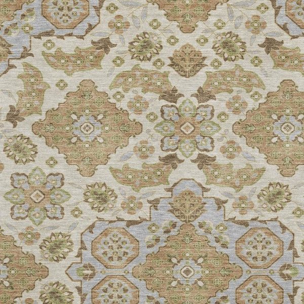 HomeRoots 10' X 14' Beige & Tan Floral Medallion Washable Area Rug - UV Protected, Easy Care for Busy Homes 705815