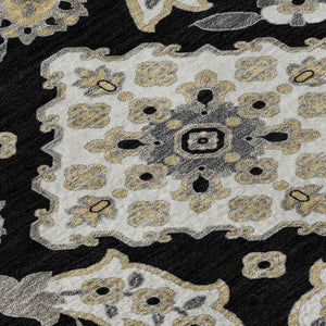 HomeRoots 8' X 10' Black and Beige Floral Medallion Washable Area Rug – Durable, Stain-Resistant, UV Protected! 705819