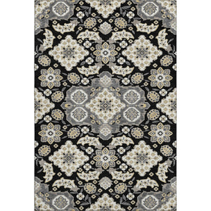 HomeRoots 10' X 14' Black and Beige Floral Medallion Area Rug - Washable, UV-Protected & Stain Resistant Decor 705821