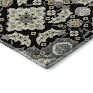 HomeRoots 10' X 14' Black and Beige Floral Medallion Area Rug - Washable, UV-Protected & Stain Resistant Decor 705821