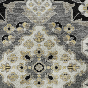 HomeRoots 10' X 14' Black and Beige Floral Medallion Area Rug - Washable, UV-Protected & Stain Resistant Decor 705821