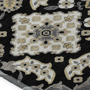 HomeRoots 10' X 14' Black and Beige Floral Medallion Area Rug - Washable, UV-Protected & Stain Resistant Decor 705821