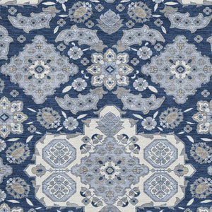 HomeRoots 5' Blue & Ivory Floral Medallion Area Rug – Washable, Stain-Resistant, UV Protected for Homes 705823