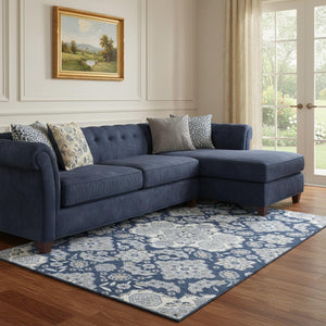 HomeRoots 8' X 10' Blue And Ivory Floral Medallion Area Rug - Washable, UV-Protected, Durable & Stylish Home Décor 705825