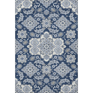 HomeRoots 8' X 10' Blue And Ivory Floral Medallion Area Rug - Washable, UV-Protected, Durable & Stylish Home Décor 705825