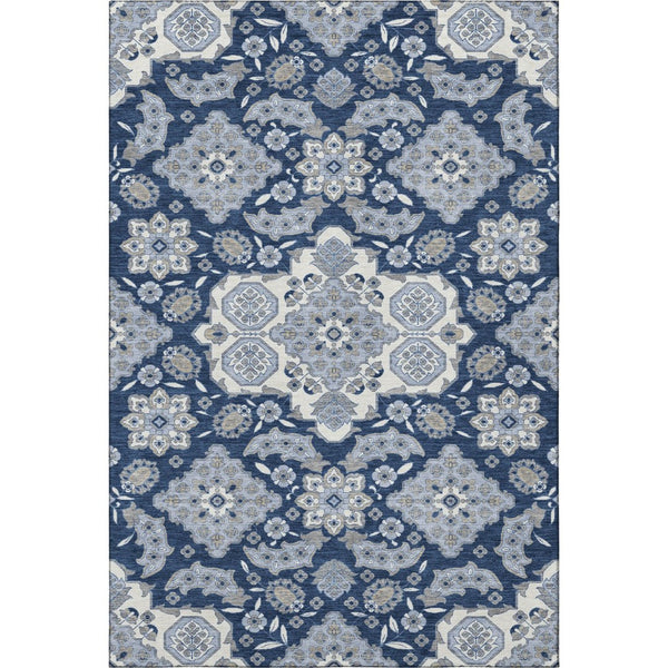 HomeRoots 8' X 10' Blue And Ivory Floral Medallion Area Rug - Washable, UV-Protected, Durable & Stylish Home Décor 705825