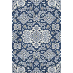 HomeRoots 9' Blue & Ivory Floral Medallion Area Rug - Washable, Stain Resistant, UV Protected for High-Traffic Spaces 705826