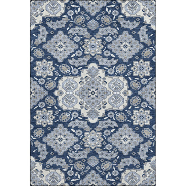 HomeRoots 9' Blue & Ivory Floral Medallion Area Rug - Washable, Stain Resistant, UV Protected for High-Traffic Spaces 705826