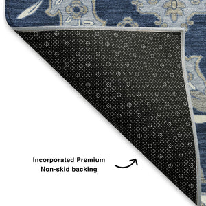 HomeRoots 9' Blue & Ivory Floral Medallion Area Rug - Washable, Stain Resistant, UV Protected for High-Traffic Spaces 705826