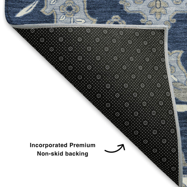HomeRoots 9' Blue & Ivory Floral Medallion Area Rug - Washable, Stain Resistant, UV Protected for High-Traffic Spaces 705826