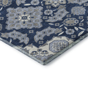 HomeRoots 9' Blue & Ivory Floral Medallion Area Rug - Washable, Stain Resistant, UV Protected for High-Traffic Spaces 705826