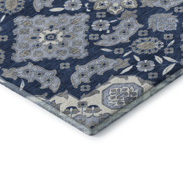 HomeRoots 9' Blue & Ivory Floral Medallion Area Rug - Washable, Stain Resistant, UV Protected for High-Traffic Spaces 705826