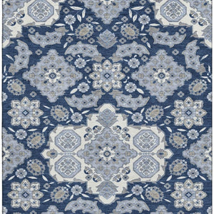 HomeRoots 9' Blue & Ivory Floral Medallion Area Rug - Washable, Stain Resistant, UV Protected for High-Traffic Spaces 705826