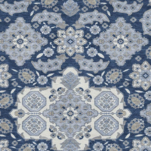 HomeRoots 10' Blue and Ivory Floral Medallion Washable Area Rug - Stain Resistant with UV Protection! 705827