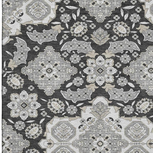HomeRoots 5' X 8' Washable Charcoal & Gray Floral Medallion Area Rug with UV Protection for Easy Care & Style 705829