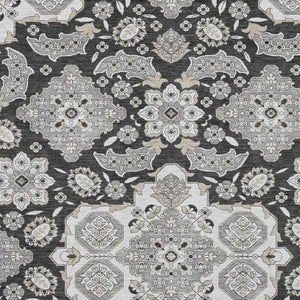 HomeRoots 8' X 10' Charcoal & Gray Floral Medallion Washable Area Rug - Stain Resistant, UV Protected & Stylish! 705831