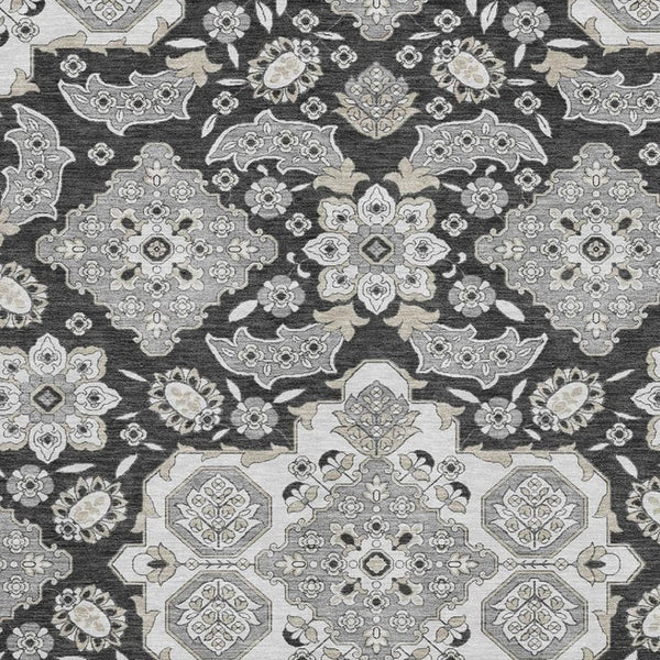 HomeRoots 8' X 10' Charcoal & Gray Floral Medallion Washable Area Rug - Stain Resistant, UV Protected & Stylish! 705831