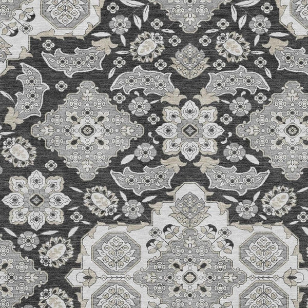 HomeRoots 9' X 12' Charcoal & Gray Floral Medallion Area Rug – Stain-Resistant, UV Protected, Durable Design 705832
