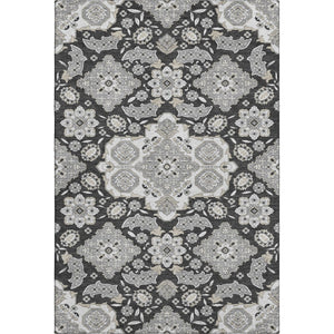 HomeRoots 10' Charcoal and Gray Floral Medallion Area Rug - Washable, UV-Protected, Stain-Resistant Design! 705833
