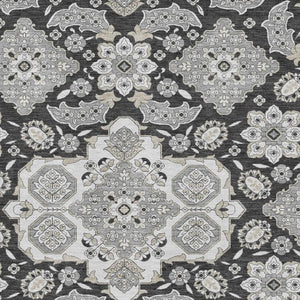 HomeRoots 10' Charcoal and Gray Floral Medallion Area Rug - Washable, UV-Protected, Stain-Resistant Design! 705833