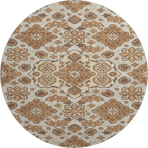 HomeRoots 8' Copper Floral Medallion Round Rug - Elegant, Washable with UV Protection & Stain Resistance for Homes 705836