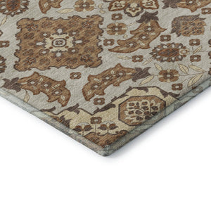 HomeRoots 8' Copper Floral Medallion Round Rug - Elegant, Washable with UV Protection & Stain Resistance for Homes 705836