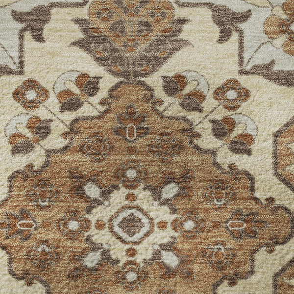 HomeRoots 8' Copper Floral Medallion Round Rug - Elegant, Washable with UV Protection & Stain Resistance for Homes 705836