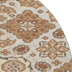 HomeRoots 8' Copper Floral Medallion Round Rug - Elegant, Washable with UV Protection & Stain Resistance for Homes 705836