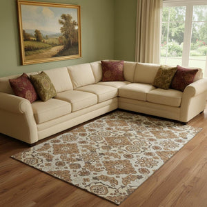 HomeRoots 8' X 10' Copper And Beige Floral Medallion Washable Area Rug - Durable, Stylish & UV Protected! 705837