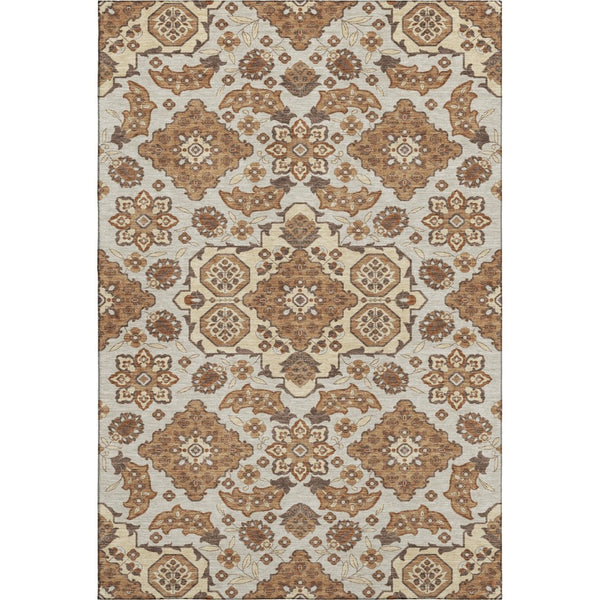 HomeRoots 8' X 10' Copper And Beige Floral Medallion Washable Area Rug - Durable, Stylish & UV Protected! 705837