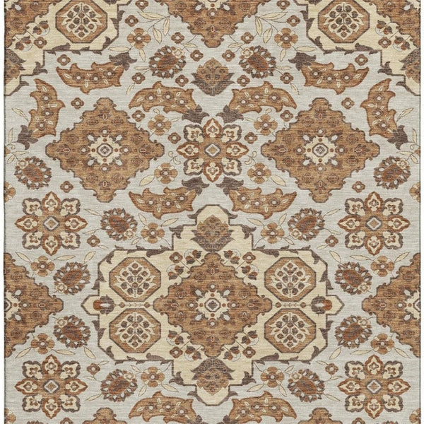 HomeRoots 8' X 10' Copper And Beige Floral Medallion Washable Area Rug - Durable, Stylish & UV Protected! 705837