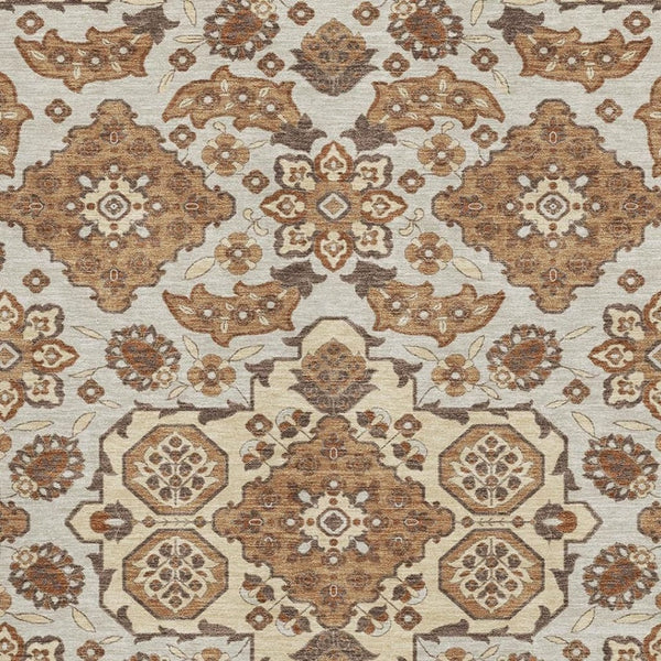 HomeRoots 9' X 12' Copper & Beige Floral Medallion Area Rug - Washable, UV-Protected, Durable for Family Homes 705838
