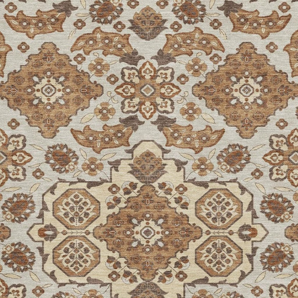 HomeRoots 10' X 14' Copper and Beige Floral Medallion Area Rug - Stylish, Washable, UV Protected, Durable Design 705839