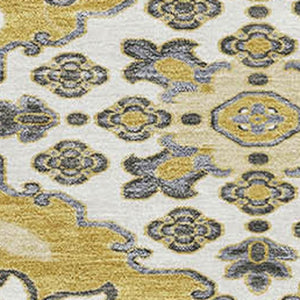 HomeRoots 8' Gold and Ivory Floral Medallion Round Rug – Washable, UV-Protected, Durable & Elegant Accent Piece 705842