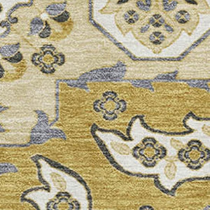 HomeRoots 8' X 10' Gold And Ivory Floral Medallion Area Rug - Durable, Stain-Resistant, UV Protected Elegance 705843