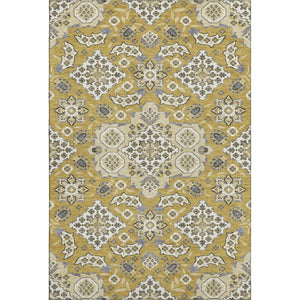 HomeRoots 9' X 12' Elegant Gold & Ivory Floral Medallion Washable Area Rug with UV Protection & Stain Resistance 705844